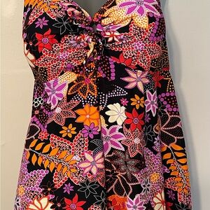 Plus Size Tankini Swimsuit Top  Orange Print Bathing Suit Size 20